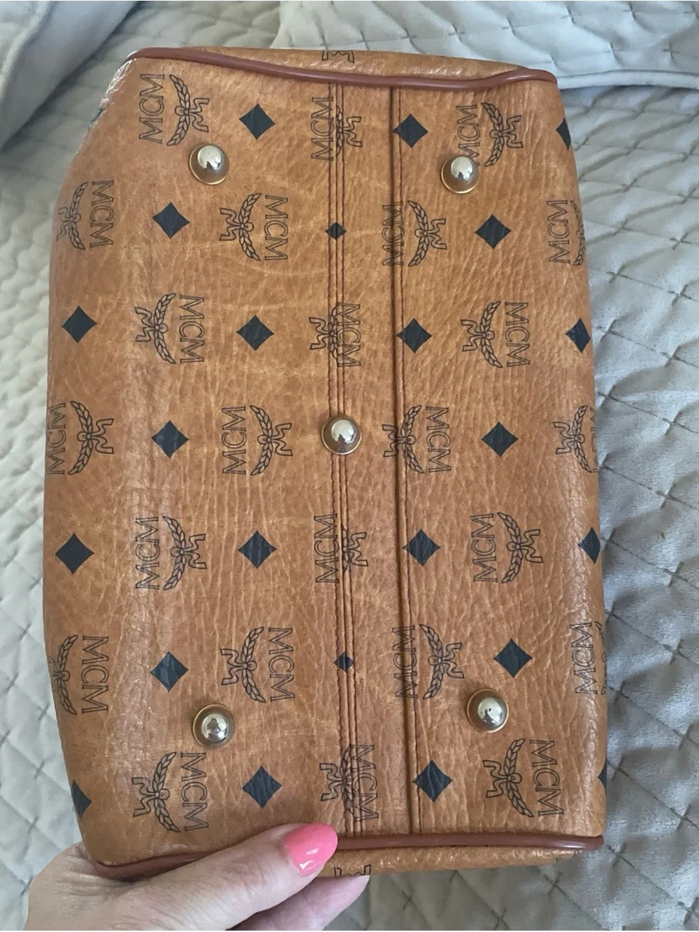 MCM Cognac Visetos Monogram Satchel with Brown Leather Handles